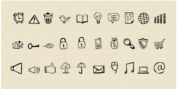 30 Hand-drawn icons and photoshop shapes