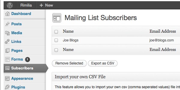 Mail subscribe list WordPress plugin